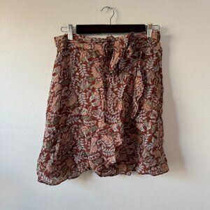 Anthropologie Luca Wrap Chiffon Mini Skirt in brown floral print